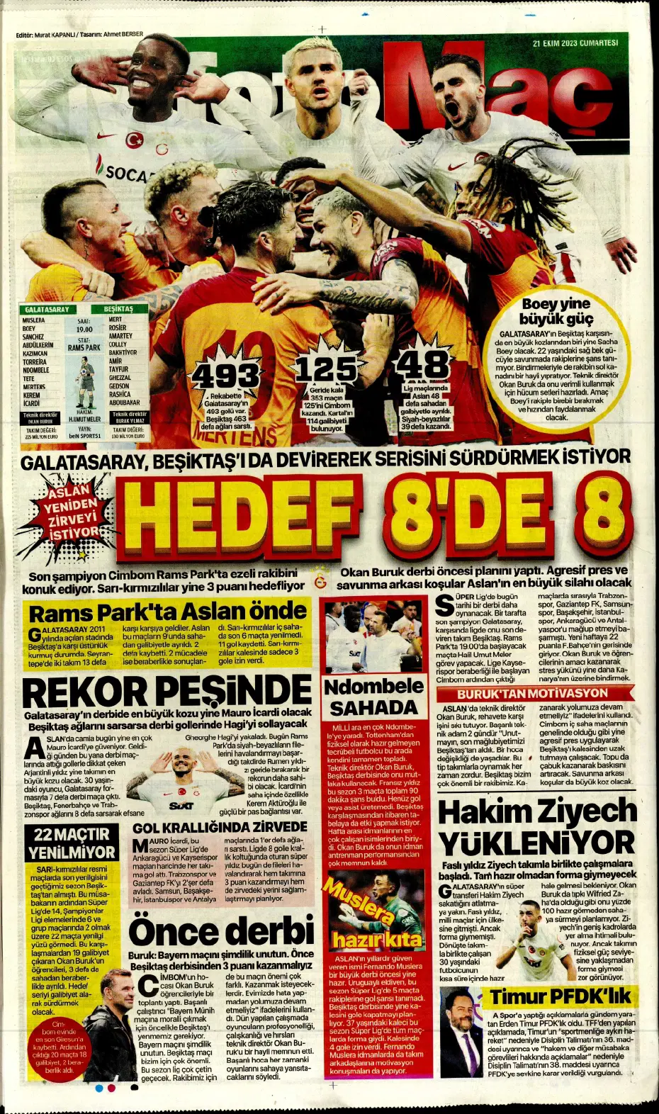 "Ateş gibi derbi" | Sporun manşetleri (21 Ekim 2023) - 11