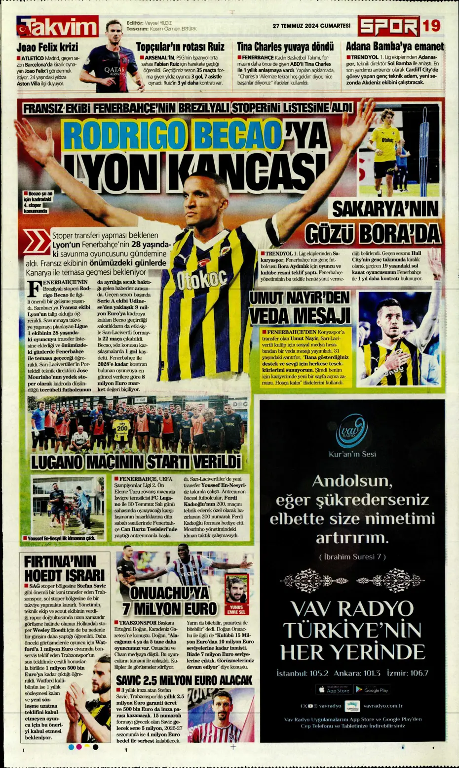 "Rodrigo Becao'ya Lyon kancası" | Sporun manşetleri - 31