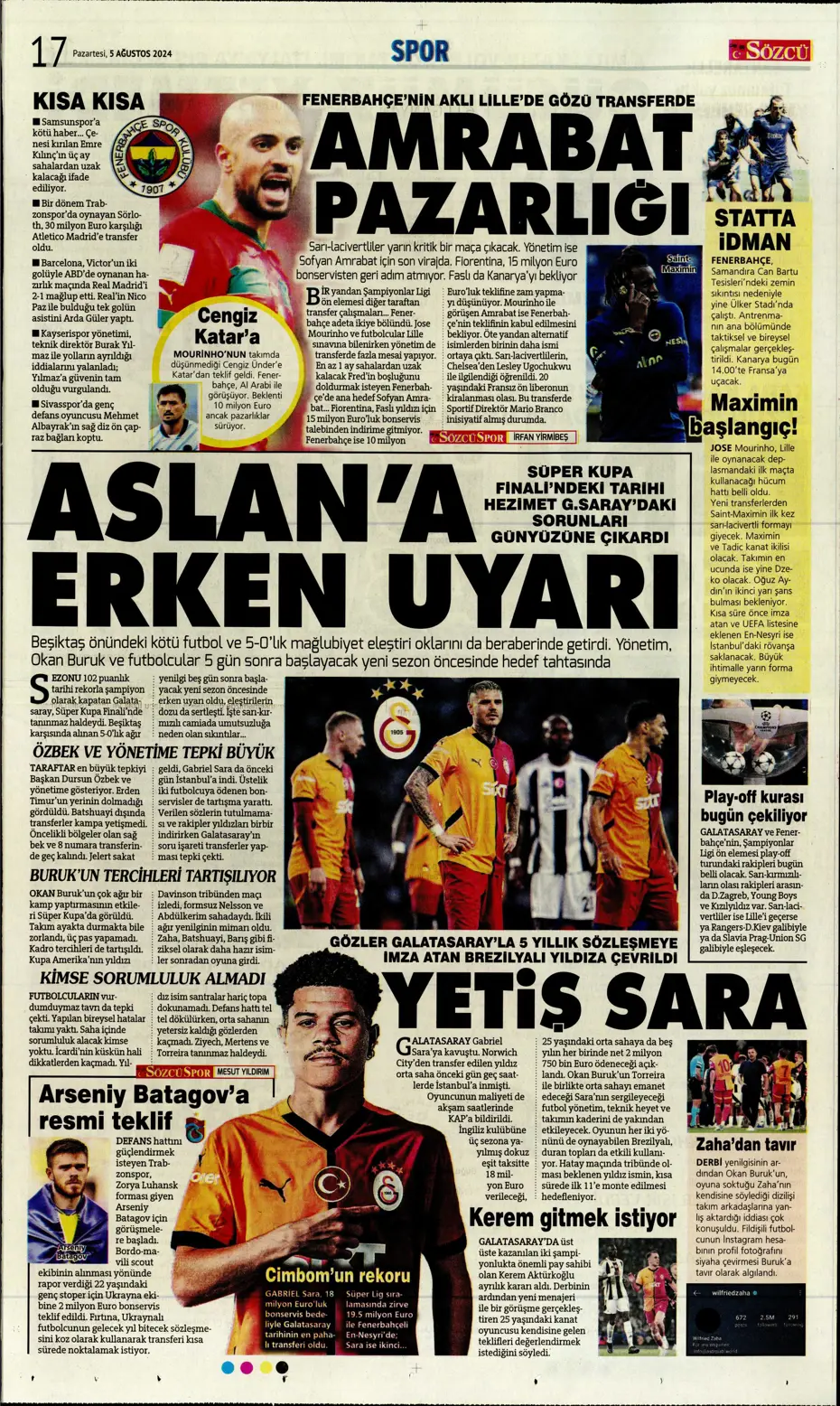 "Galatasaray'da sıradaki transfer Szmodics" | Sporun manşetleri - 28 "Galatasaray'da sıradaki transfer Szmodics" | Sporun manşetleri - 28