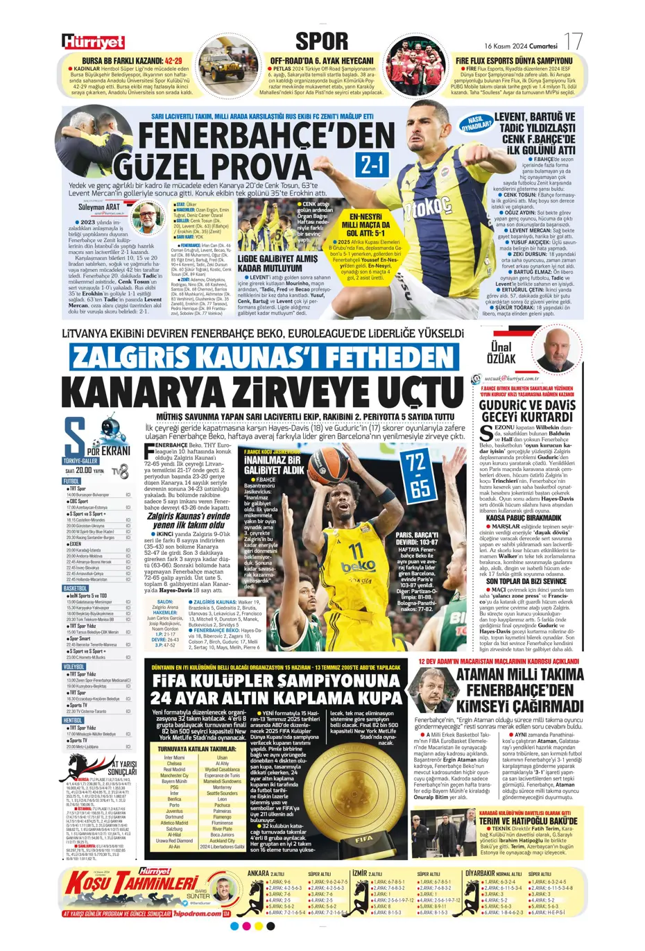 "Jorginho sürprizi" | Sporun manşetleri (16 Kasım 2024) - 11