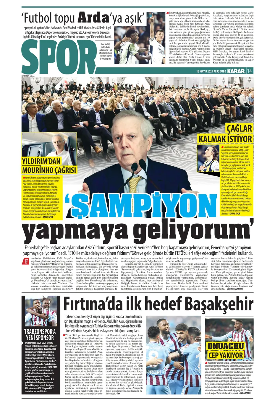 "İlk hedef Preciado" | Sporun manşetleri (16 Mayıs 2024) - 12