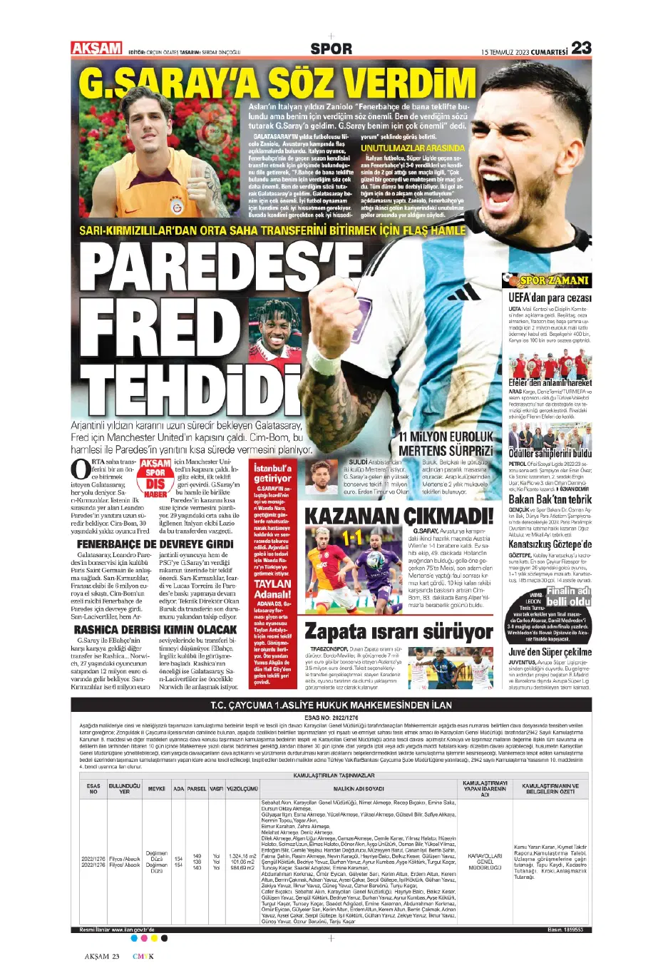 "Tadic yola çıktı" | Sporun manşetleri (15 Temmuz 2023) - 4 "Tadic yola çıktı" | Sporun manşetleri (15 Temmuz 2023) - 4