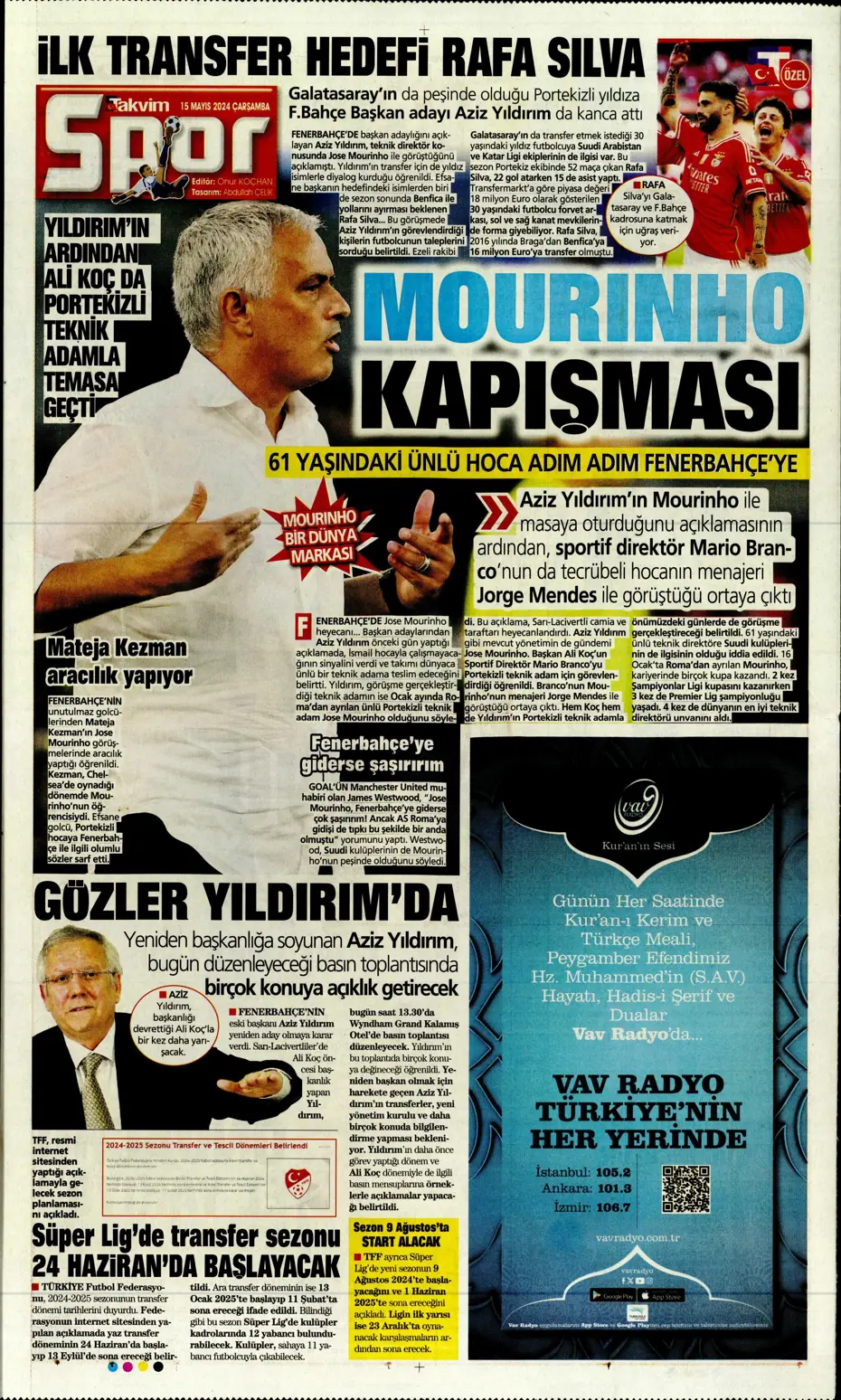 "Mourinho'ya 100 milyon euro" | Sporun manşetleri (15 Mayıs 2024) - 22