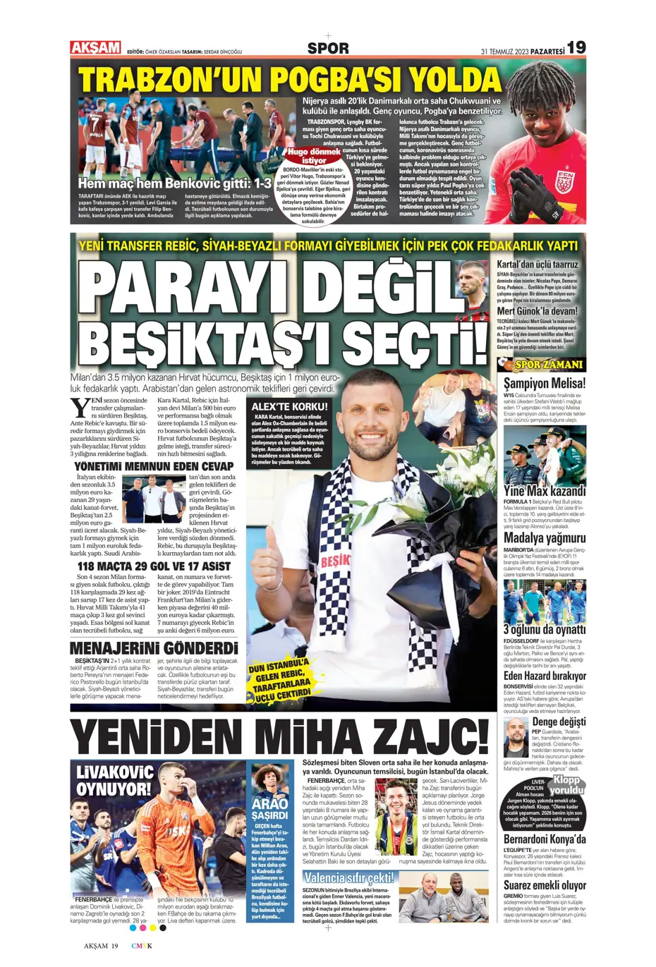 "Zaha'nın rövanşı Felix" | Sporun Manşetleri (31 Temmuz 2023) - 2