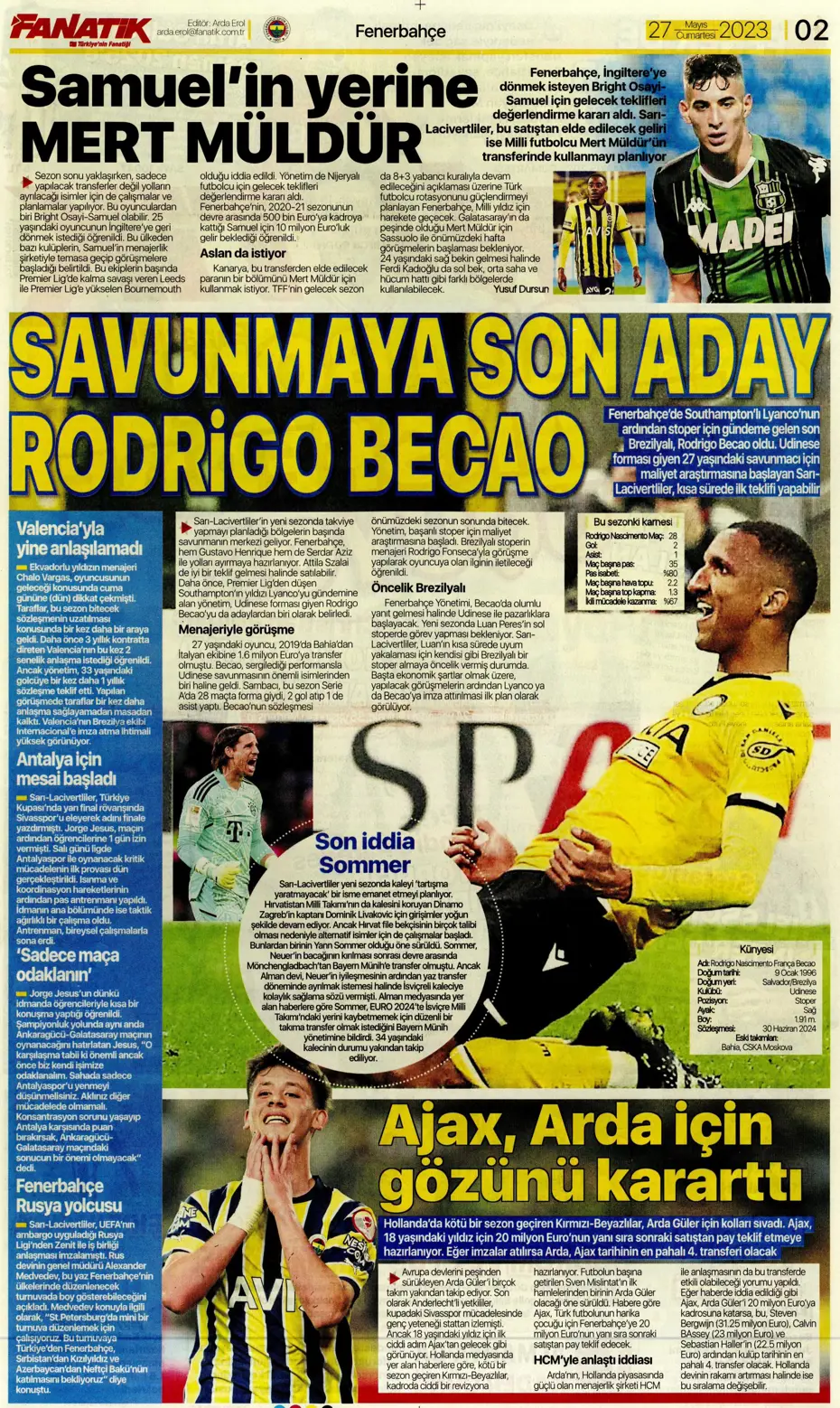 "4 geliyor, 3 gidiyor" | Sporun manşetleri (27 Mayıs 2023) - 5
