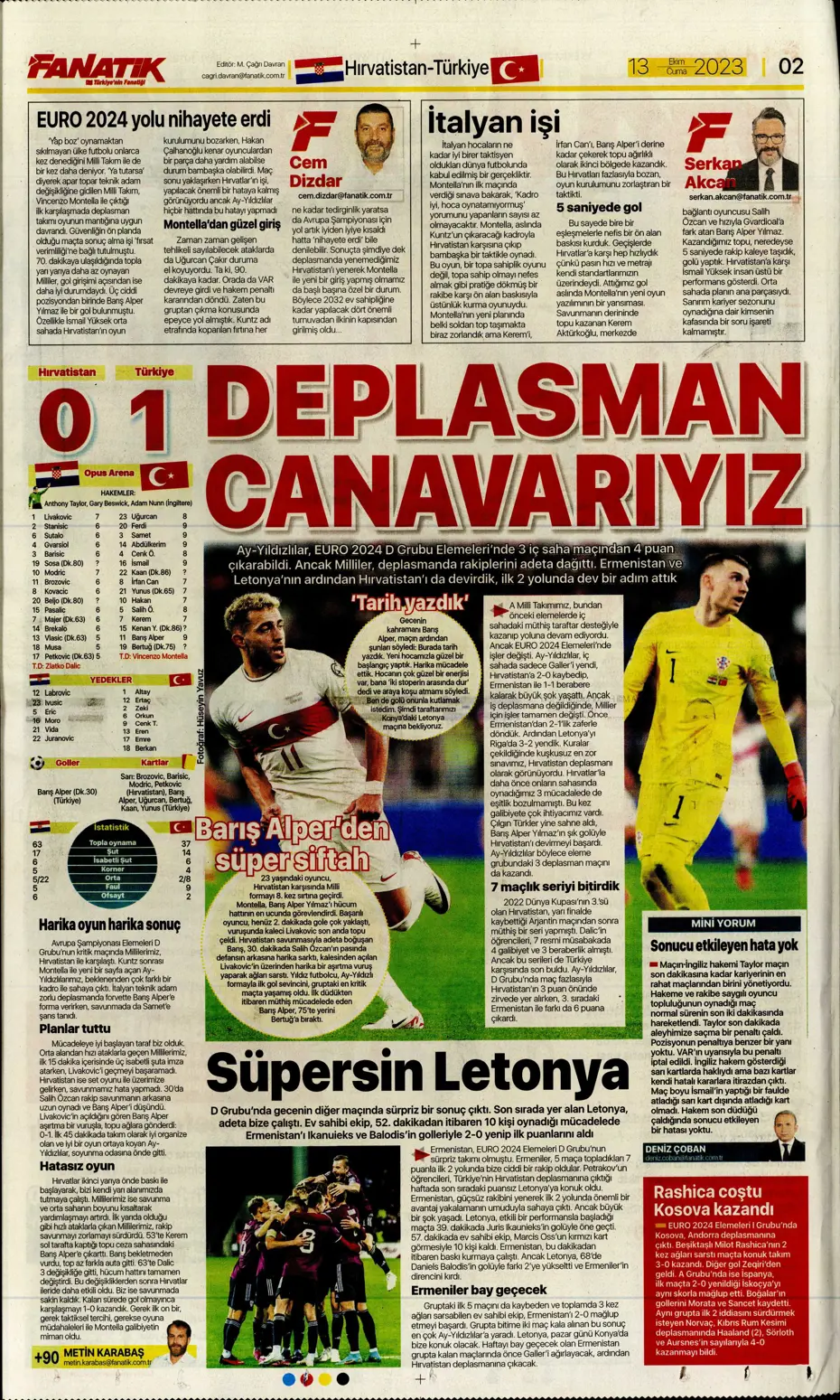 "Barış Yılmaz Türkiye yıkılmaz" | Sporun manşetleri (13 Ekim 2023) - 5 "Barış Yılmaz Türkiye yıkılmaz" | Sporun manşetleri (13 Ekim 2023) - 5