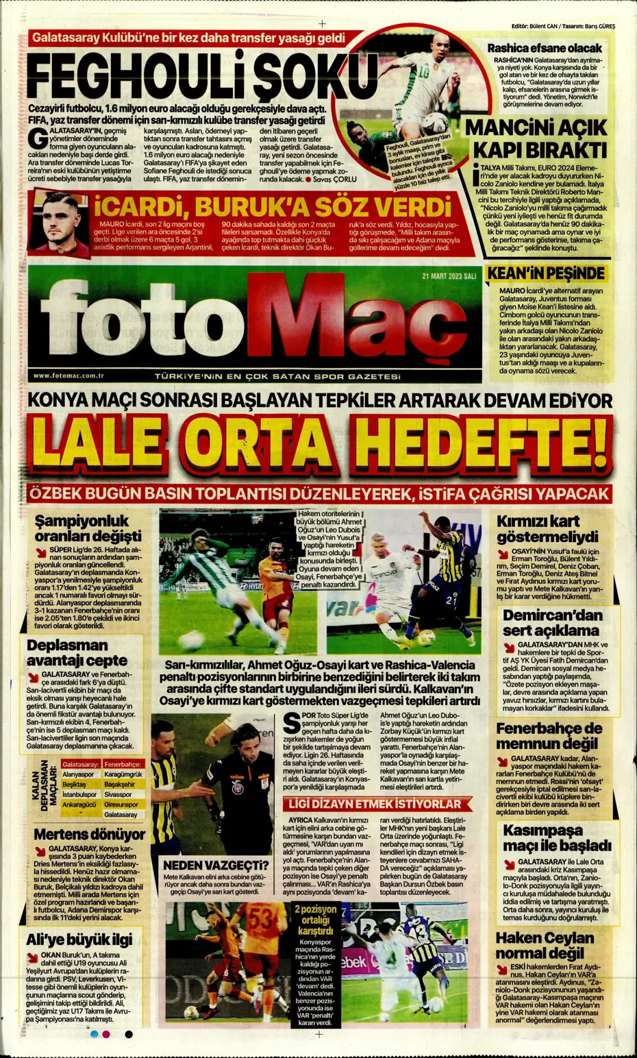 "Aslan'da transfer zirvesi" - Sporun manşetleri (21 Mart 2023) - 17