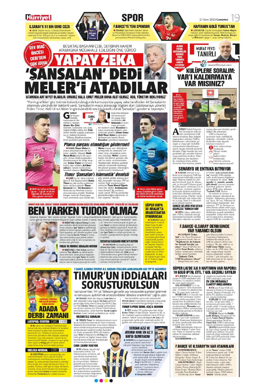 "Ateş gibi derbi" | Sporun manşetleri (21 Ekim 2023) - 13