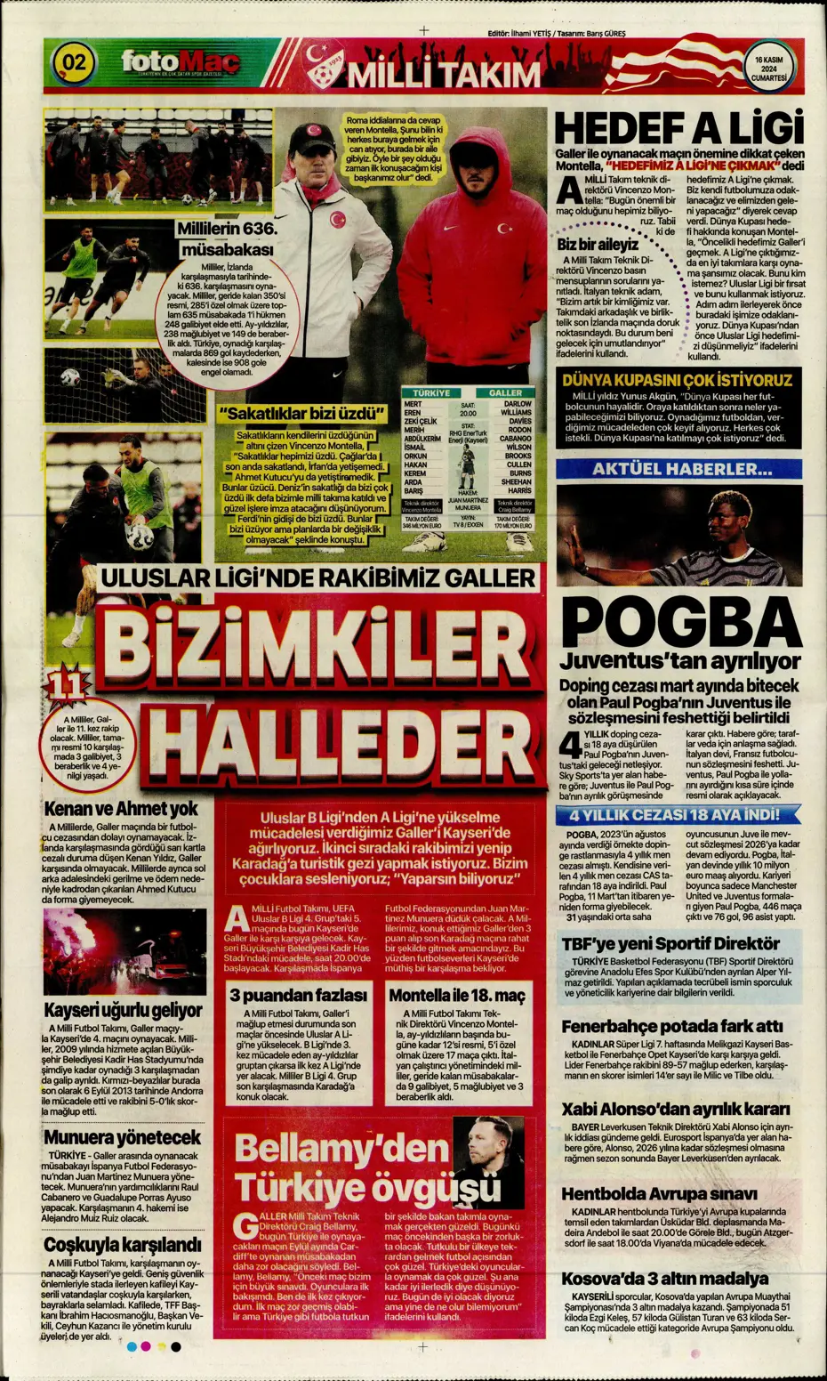 "Jorginho sürprizi" | Sporun manşetleri (16 Kasım 2024) - 7