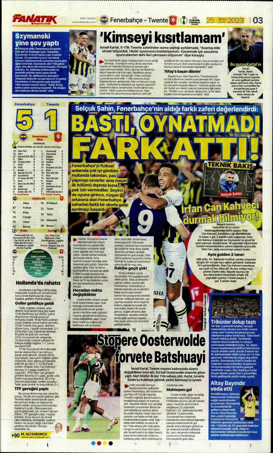 "Fenerbahçe'den 5'i 1 yerde" | Sporun manşetleri (25 Ağustos 2023) - 6
