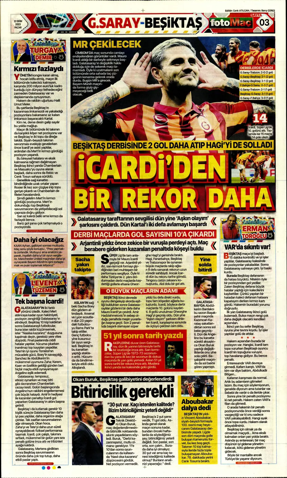 "Derbilerin Aslanı" | Sporun manşetleri (22 Ekim 2023) - 15