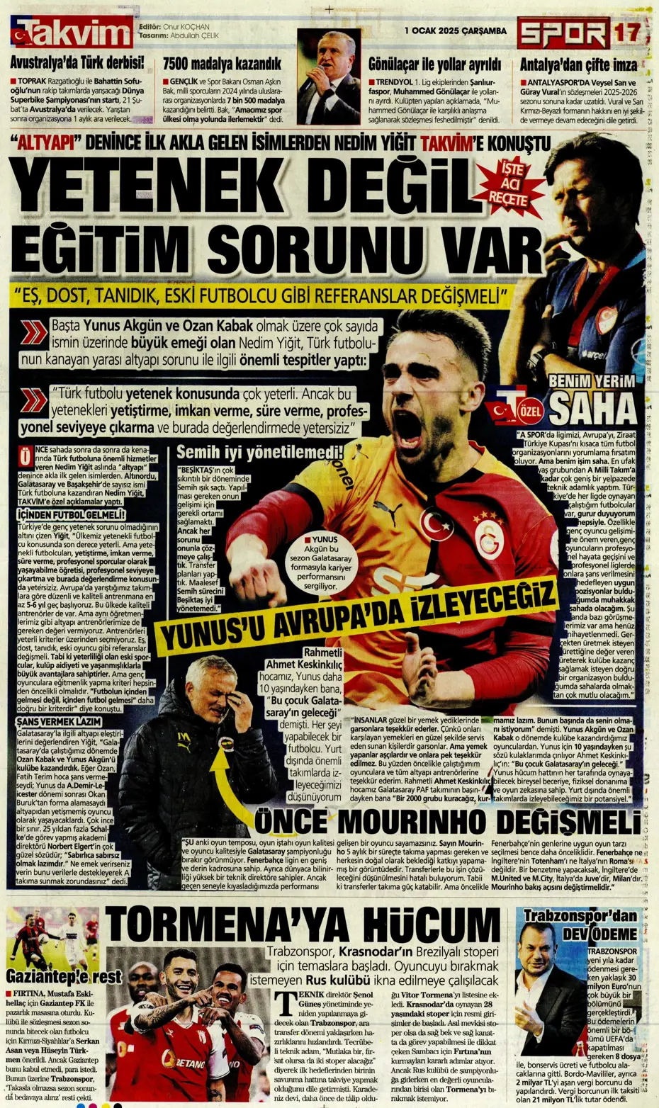 "Sergen Yalçın ve ekibi cumartesi başlıyor" | Sporun manşetleri (1 Ocak 2025) - 31