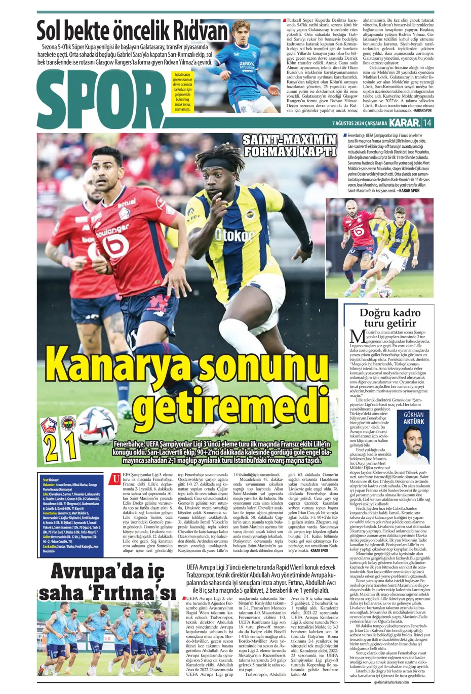 "12 milyon euroya Becao" | Sporun manşetleri - 20 "12 milyon euroya Becao" | Sporun manşetleri - 20
