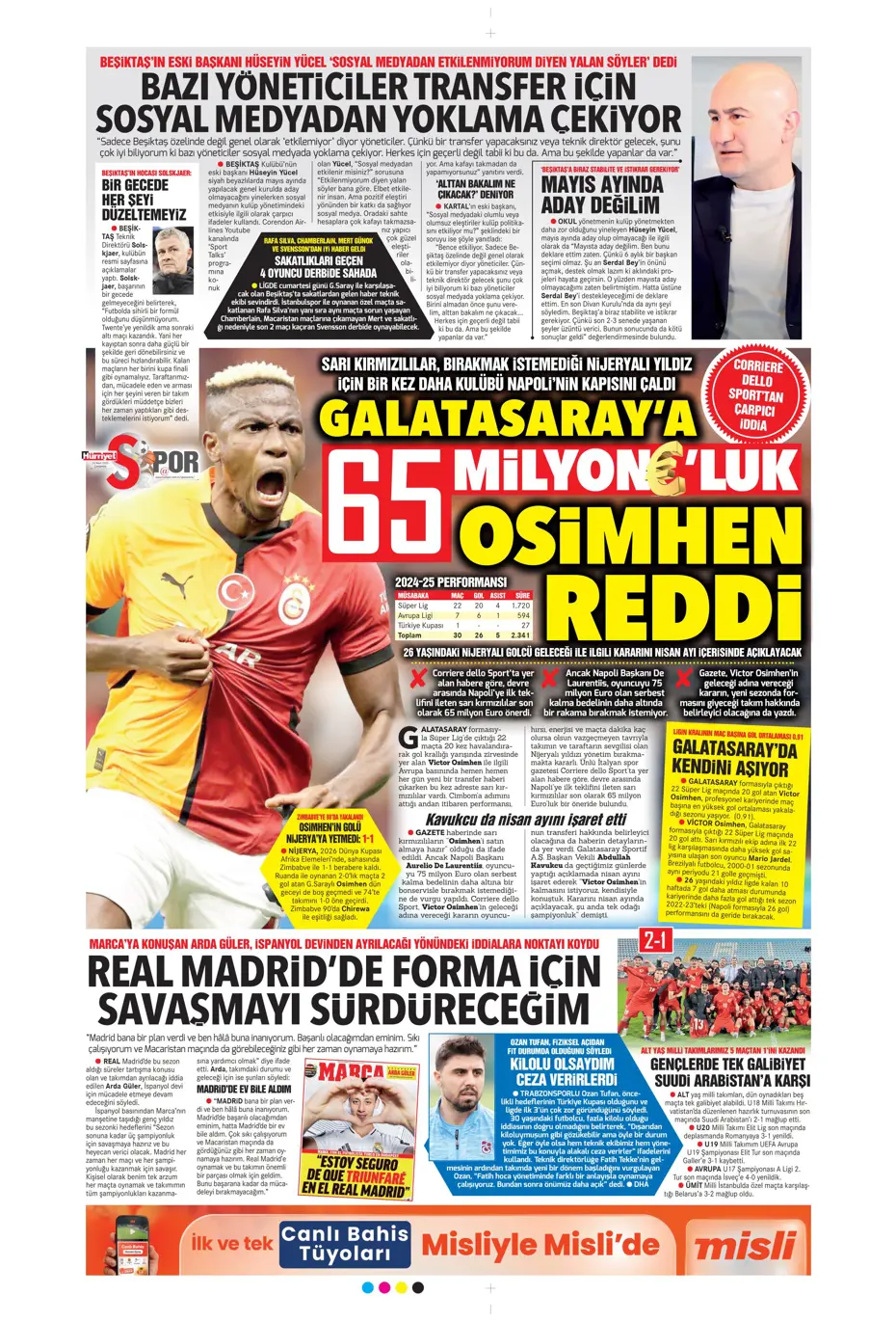 "Kaleye Alisson, orta sahaya İlkay" | Sporun manşetleri - 17