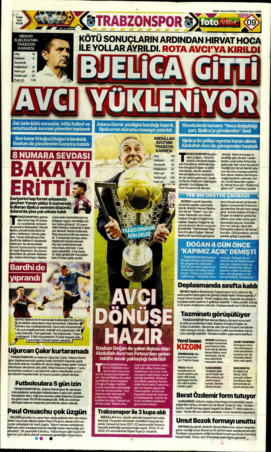 "Bjelica gidiyor, Avcı geliyor" | Sporun manşetleri (8 Ekim 2023) - 19