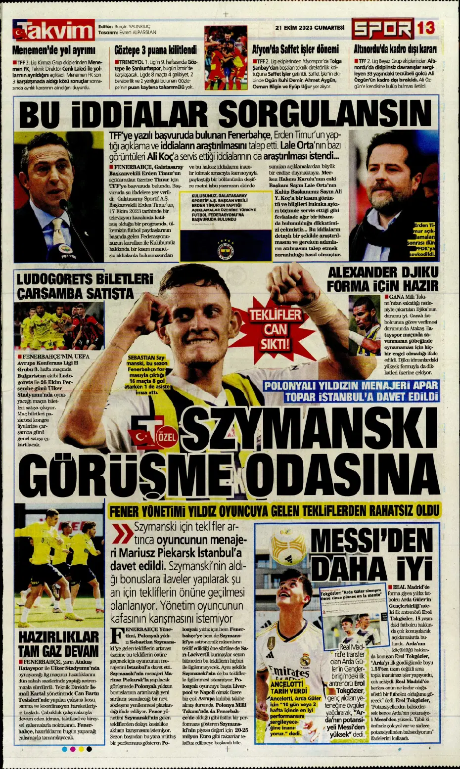 "Ateş gibi derbi" | Sporun manşetleri (21 Ekim 2023) - 18