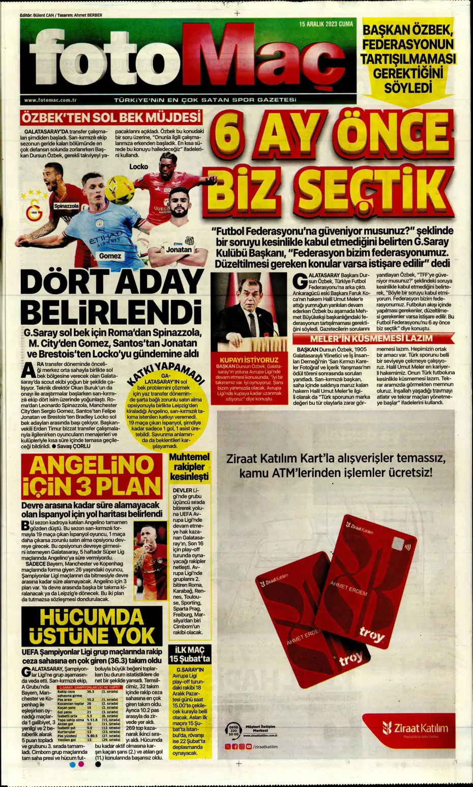 "Aslan'dan Jorginho bombası" | Sporun manşetleri (15 Aralık 2023) - 17