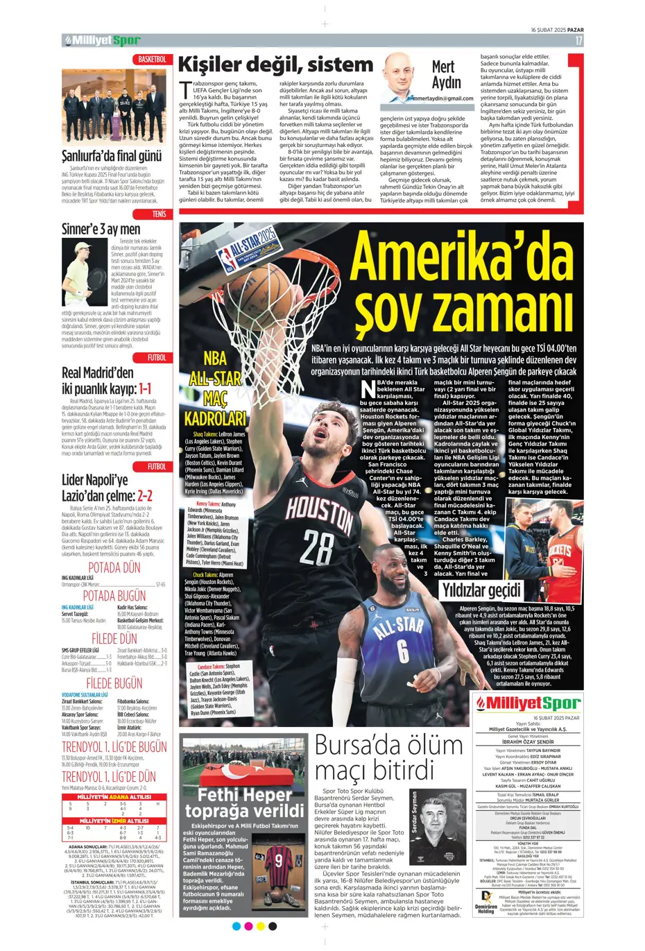 "Fırtınanın rengi siyah-beyaz" | Sporun manşetleri - 27