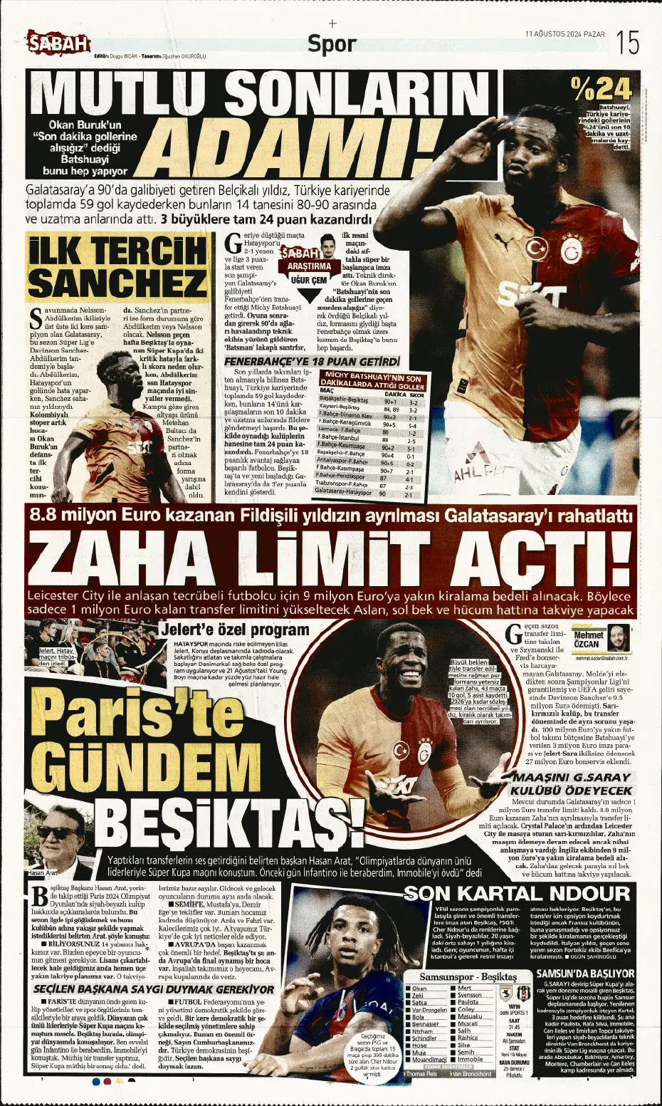 "Mou varsa fire yok" | Sporun manşetleri (11 Ağustos 2024) - 24