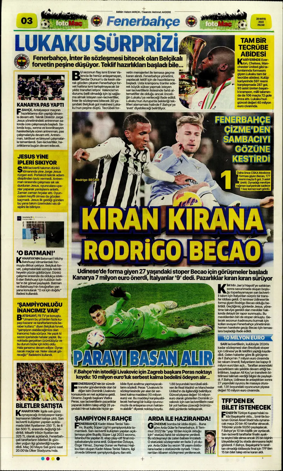 "Lukaku sürprizi" | Sporun manşetleri (28 Mayıs 2023) - 7