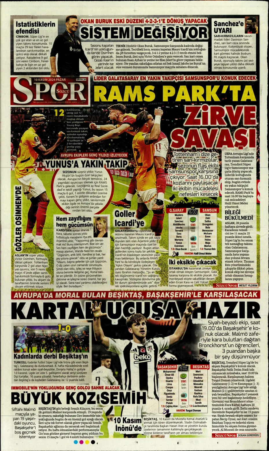 "Cimbom devleri gölgesinde bıraktı" | Sporun manşetleri (10 Kasım 2024) - 24