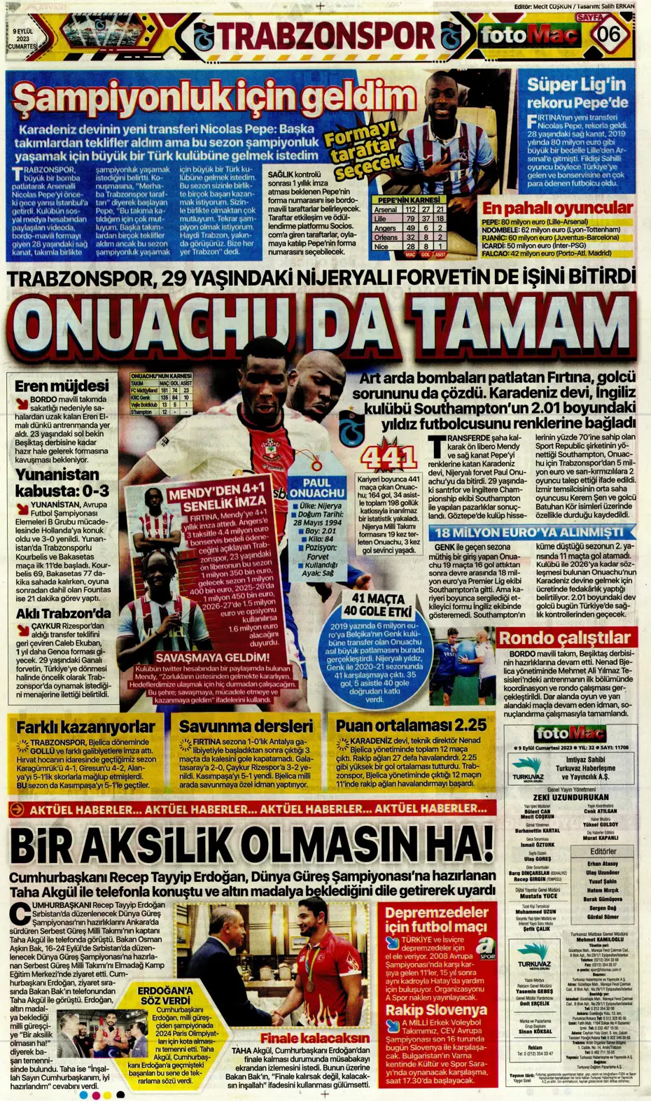 "Kuntz'un eseri" | Sporun manşetleri (9 Eylül 2023) - 15