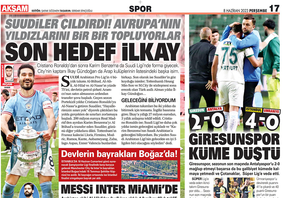 "Son hedef İlkay" | Sporun manşetleri (8 Haziran 2023)