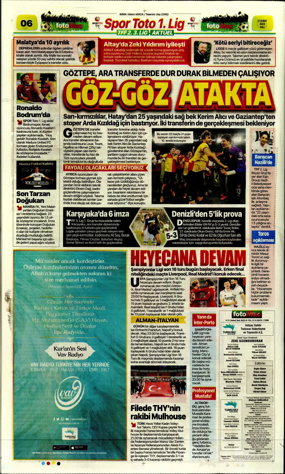 "Fener düğmeye bastı" - Gazete manşetleri (21 Şubat 2023) - 16