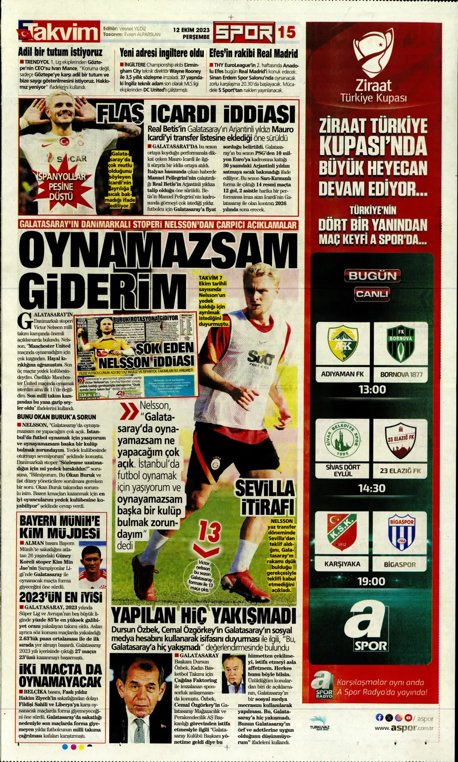 "Amiral gemisi Galatasaray" | Sporun manşetleri (12 Ekim 2023) - 31