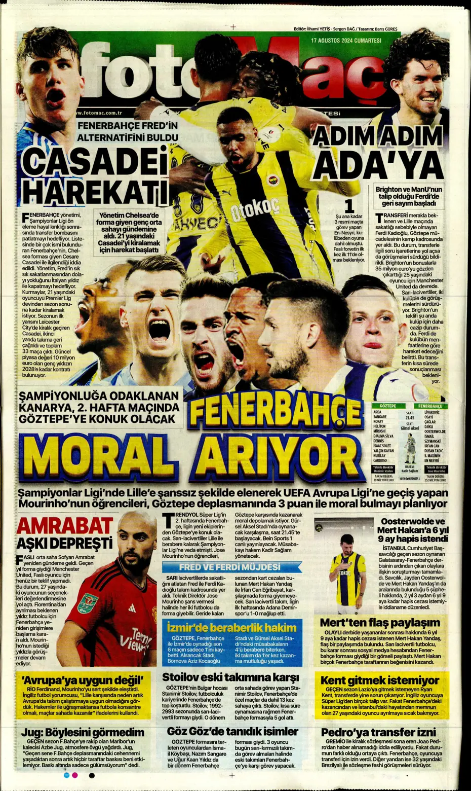 "Fenerbahçe, Fred'in alternatifini buldu" | Sporun manşetleri - 17 "Fenerbahçe, Fred'in alternatifini buldu" | Sporun manşetleri - 17