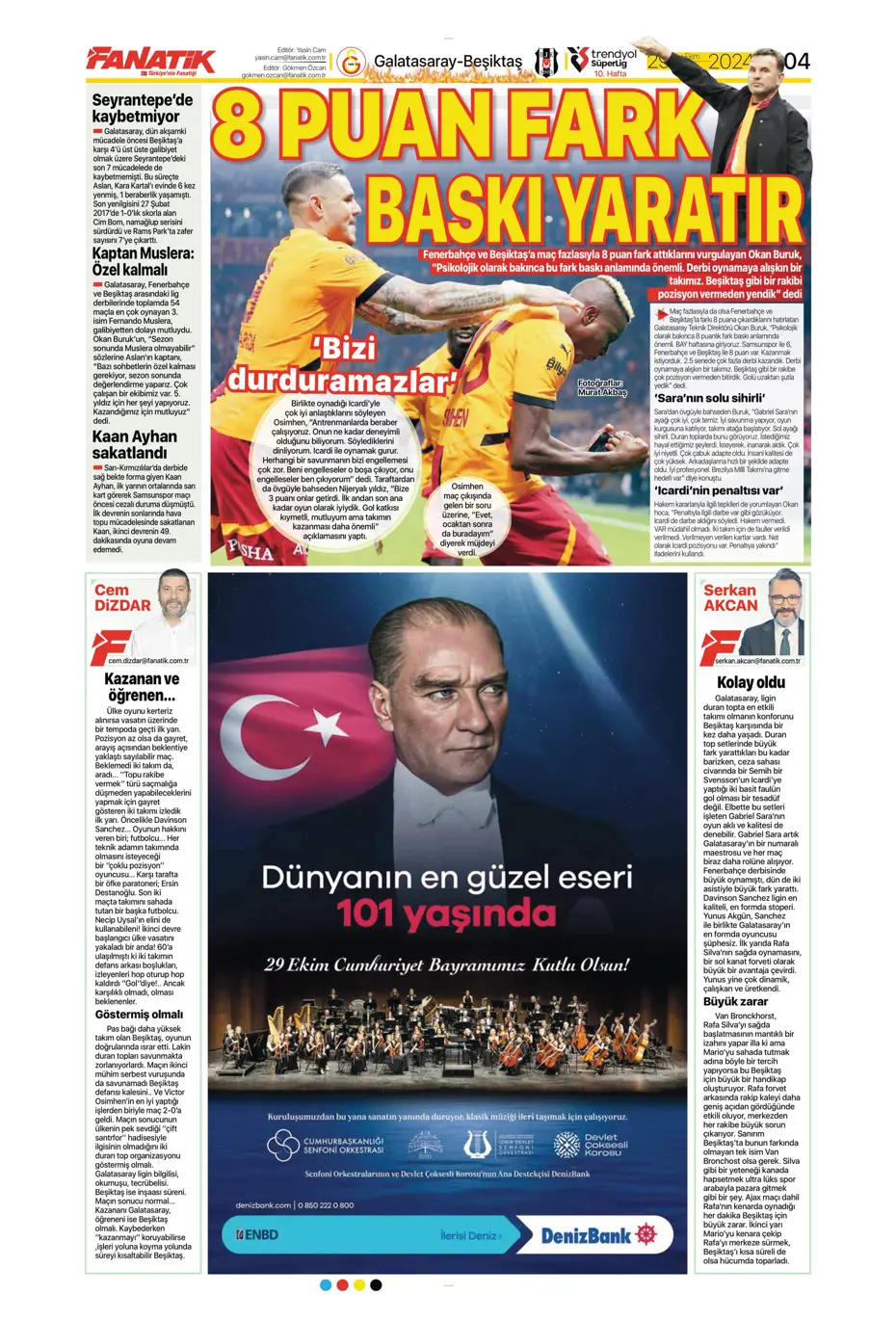 "Cimbom zirvede tek başına" | Sporun manşetleri (29 Ekim 2024) - 8 "Cimbom zirvede tek başına" | Sporun manşetleri (29 Ekim 2024) - 8