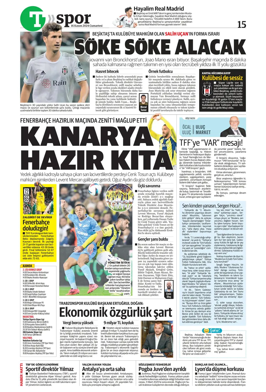 "Jorginho sürprizi" | Sporun manşetleri (16 Kasım 2024) - 24