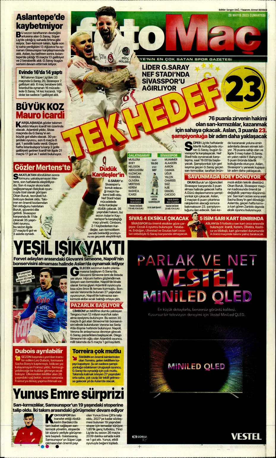 "Aslan'dan dev hamle" Günün spor manşetleri (20 Mayıs 2023) - 9