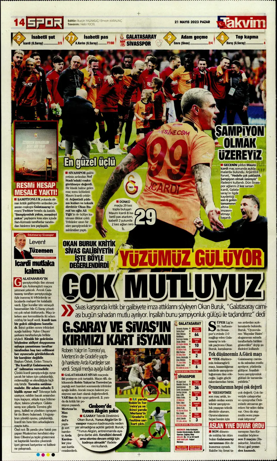 "Mauro Icardi ile 23. şampiyonluğa" Günün spor manşetleri (21 Mayıs 2023) - 23 "Mauro Icardi ile 23. şampiyonluğa" Günün spor manşetleri (21 Mayıs 2023) - 23