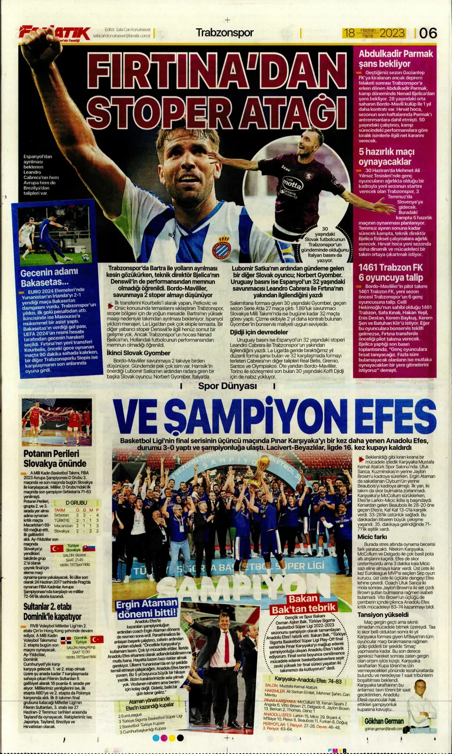 "Dzeko bavulları topluyor" Sporun manşetleri (18 Haziran 2023) - 6