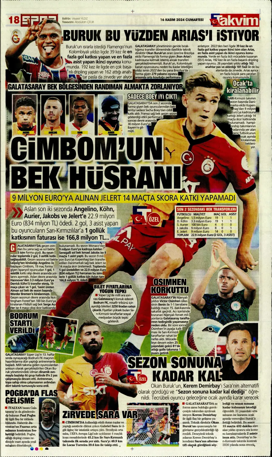 "Jorginho sürprizi" | Sporun manşetleri (16 Kasım 2024) - 22