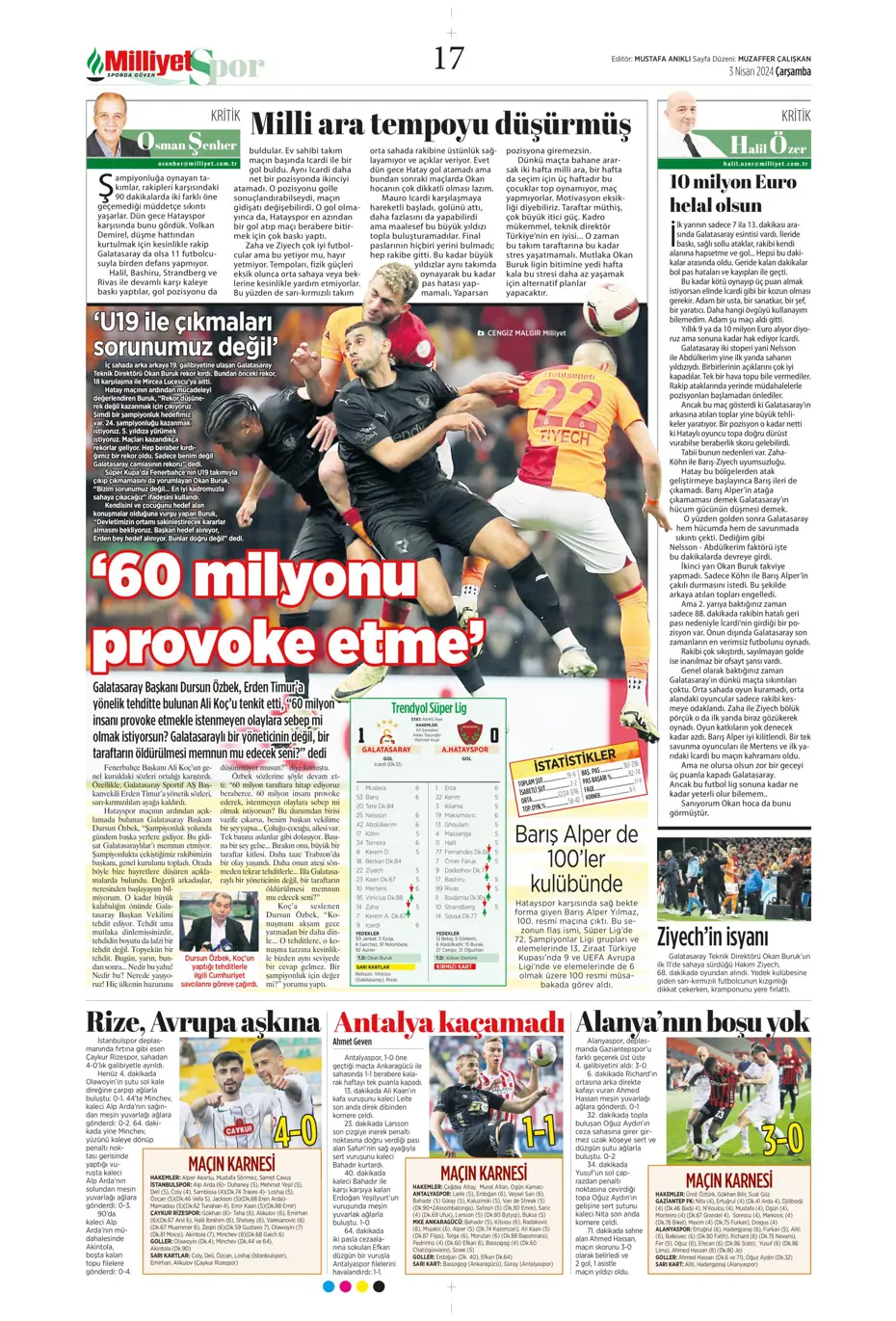 "Lige devam, kupa askıda" | Sporun manşetleri (3 Nisan 2024) - 3