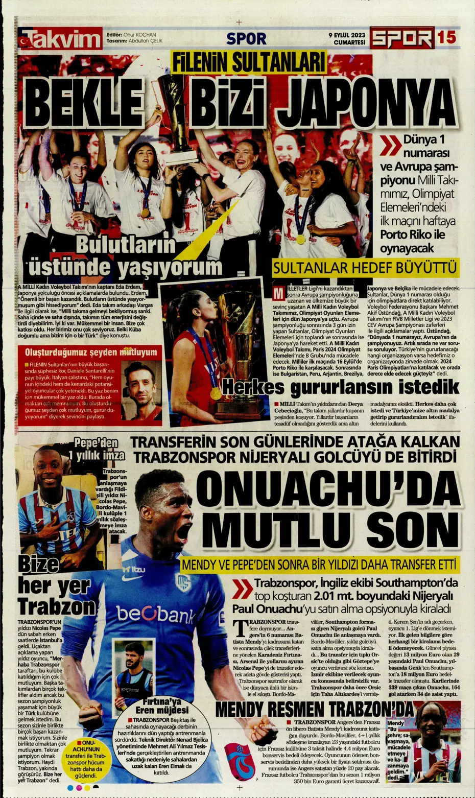 "Kuntz'un eseri" | Sporun manşetleri (9 Eylül 2023) - 36