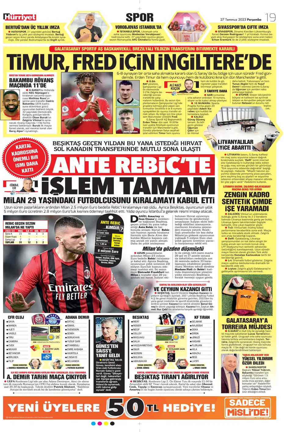 "Fenerbahçe'den gövde gösterisi" | Sporun manşetleri (27 Temmuz 2023) - 23 "Fenerbahçe'den gövde gösterisi" | Sporun manşetleri (27 Temmuz 2023) - 23