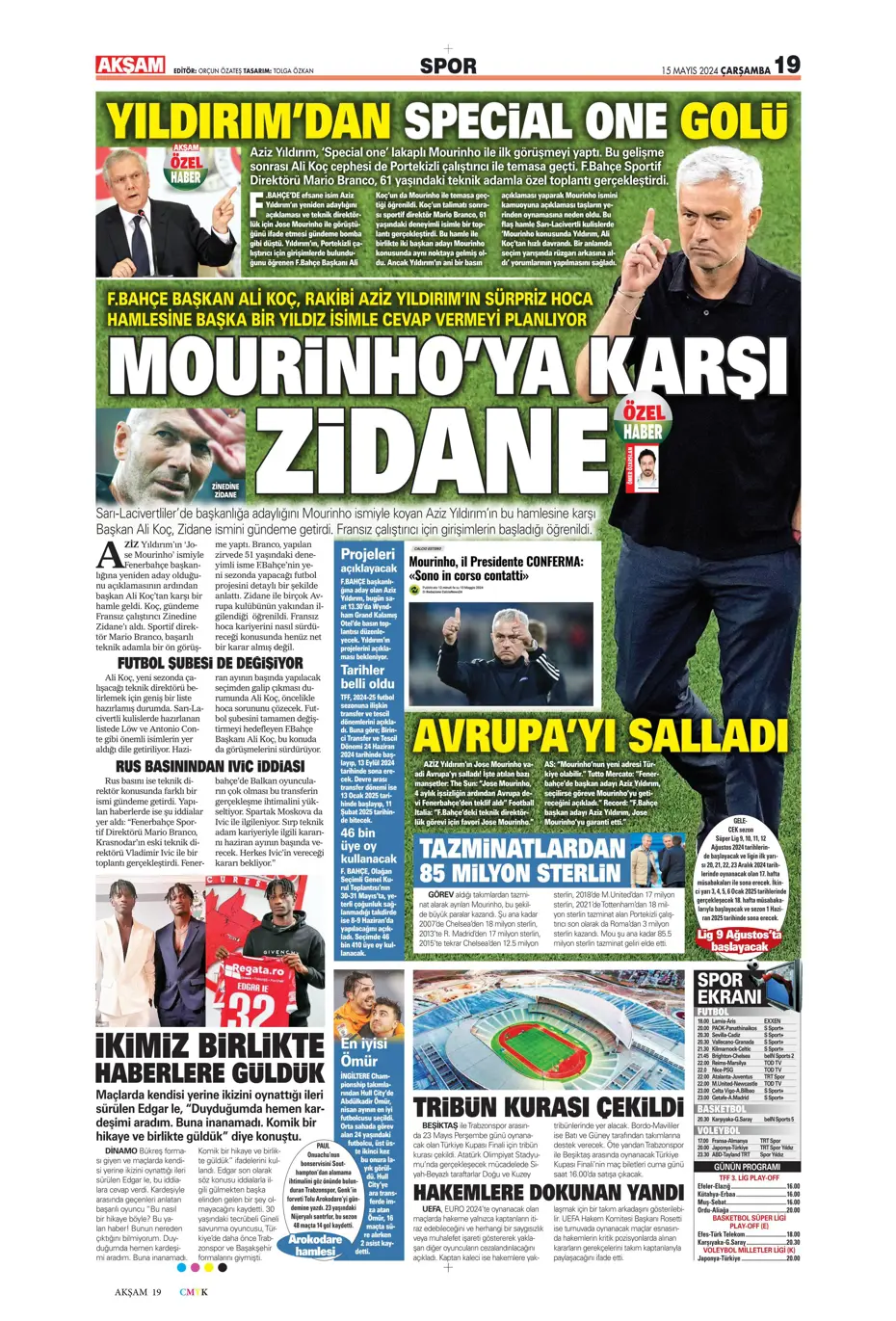 "Mourinho'ya 100 milyon euro" | Sporun manşetleri (15 Mayıs 2024) - 2