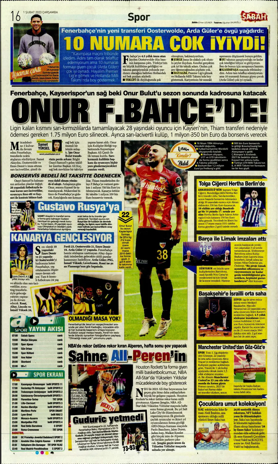 Sporun Manşetleri (1 Şubat 2023) - 29