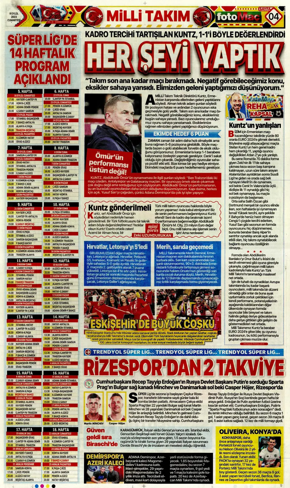 "Kuntz'un eseri" | Sporun manşetleri (9 Eylül 2023) - 17