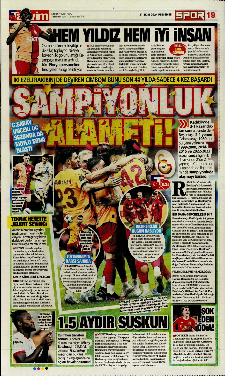 "Aslan'da Rosier harekatı" | Sporun manşetleri (31 Ekim 2024) - 36