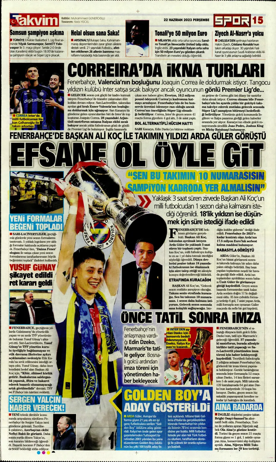 "Aslan'a süper golcü" | Sporun manşetleri (22 Haziran 2023) - 21