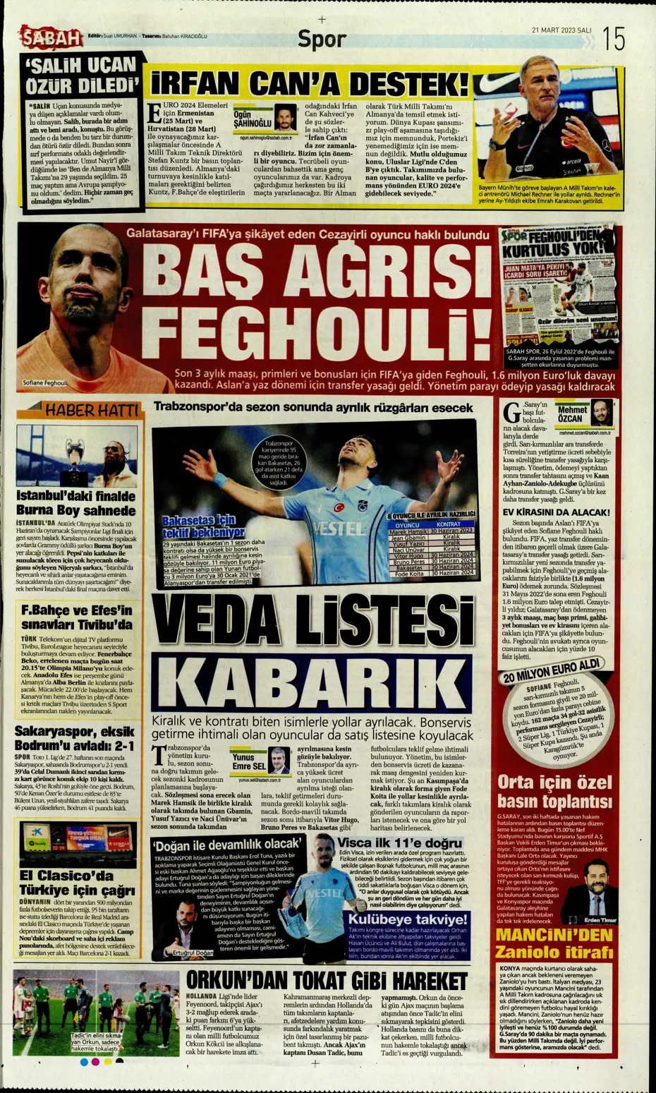 "Aslan'da transfer zirvesi" - Sporun manşetleri (21 Mart 2023) - 24