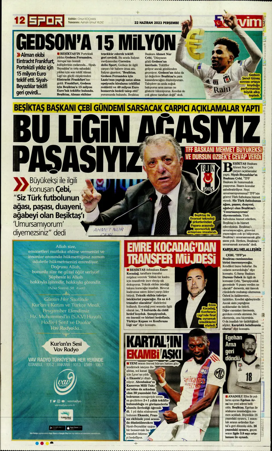 "Aslan'a süper golcü" | Sporun manşetleri (22 Haziran 2023) - 18