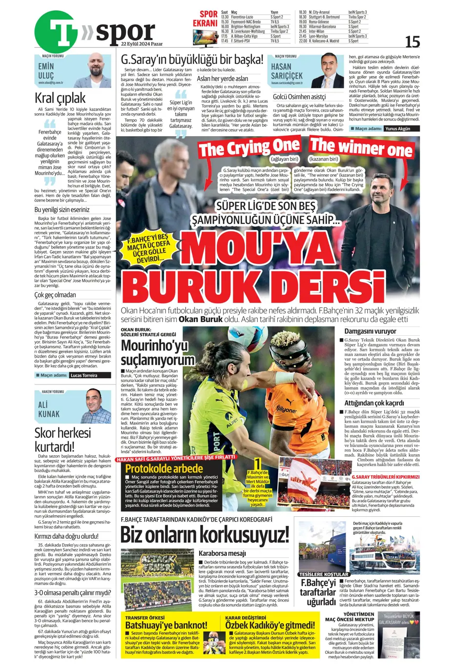 "Şampiyon Kadıköy'ü selamladı!" | Sporun manşetleri (22 Eylül 2024) - 50