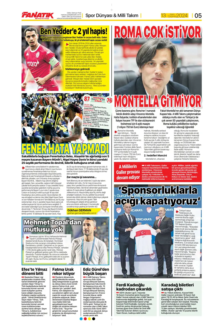 "Mario Branco'dan Fenerbahçe'ye 3 yıldız" | Sporun manşetleri - 7