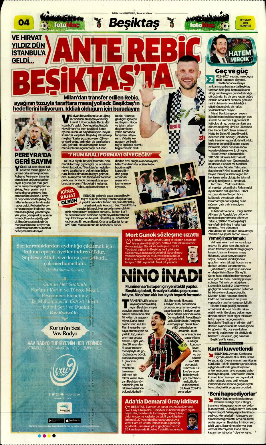 "Zaha'nın rövanşı Felix" | Sporun Manşetleri (31 Temmuz 2023) - 13