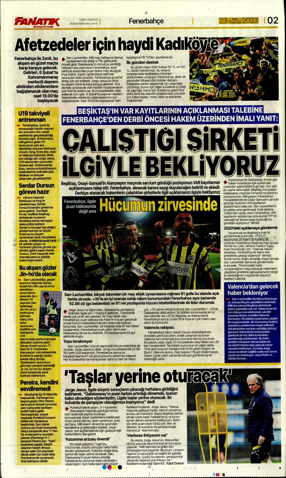 "Jesus'un derbi motivasyonu" - Gazete manşetleri (23 Mart 2023) - 3